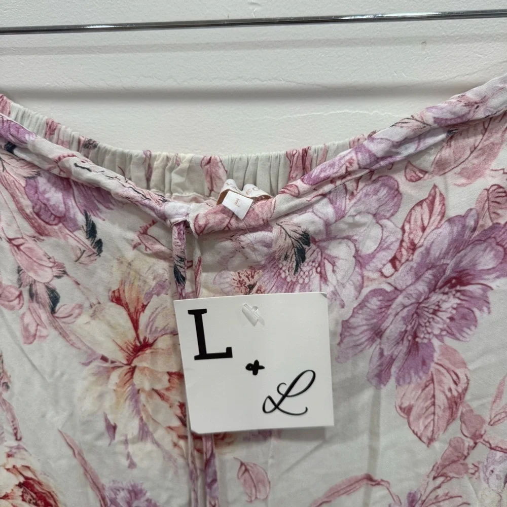 Olivaceous Daphne Ivory Floral Print Ruffle Midi Skirt Large